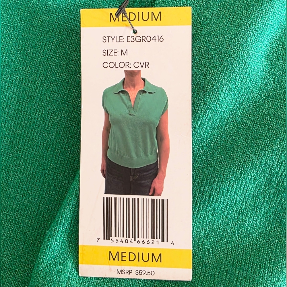 DKNY Kelly Green Collared Sleeveless Sweater Size M - Picture 5 of 6